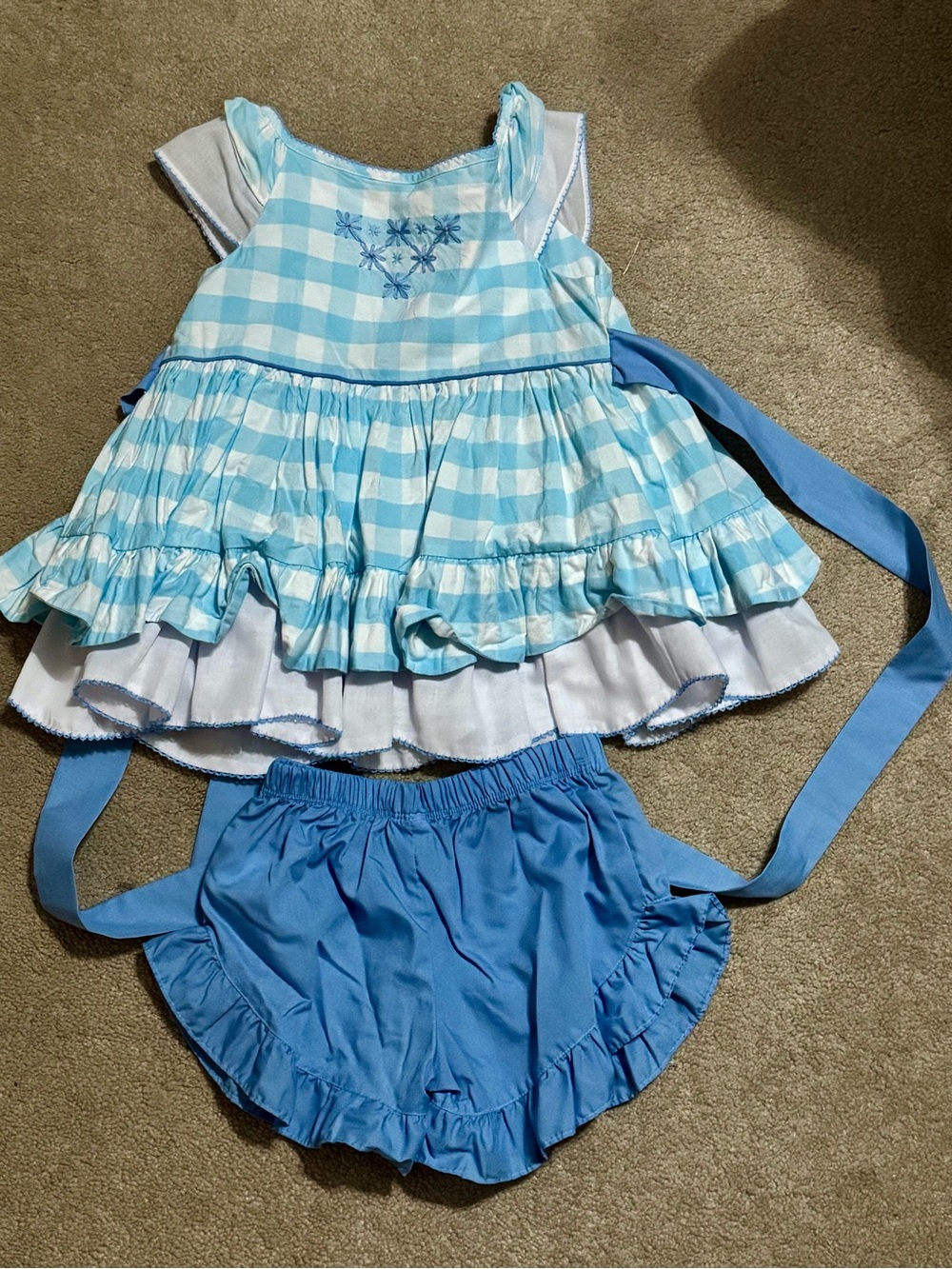 Well Dressed Wolf Blue Gingham Ruffle Dress Set - Two-Piece Toddler Outfit